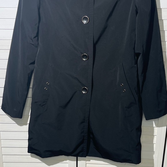 London Fog Black Snap-Front Mid Length Classic Raincoat Pockets Size - Picture 4 of 9